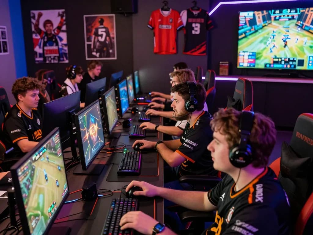 Exciting ligasedayu gaming community scene during an e-sports tournament with players showing enthusiasm.