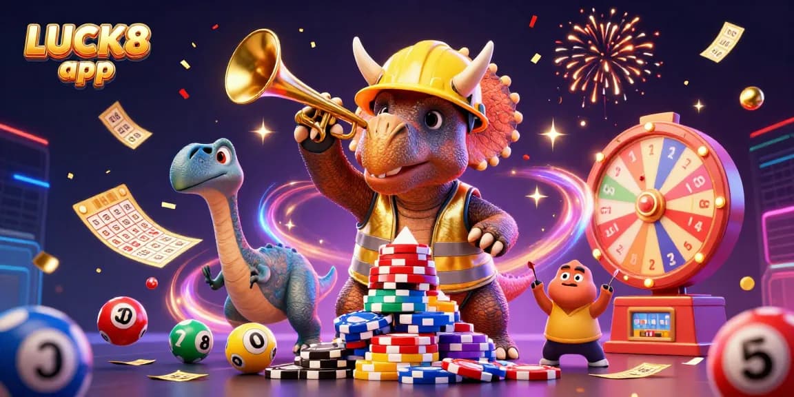 Celebrate winning experiences with the LUCK8 app in a dynamic casino-themed illustration.