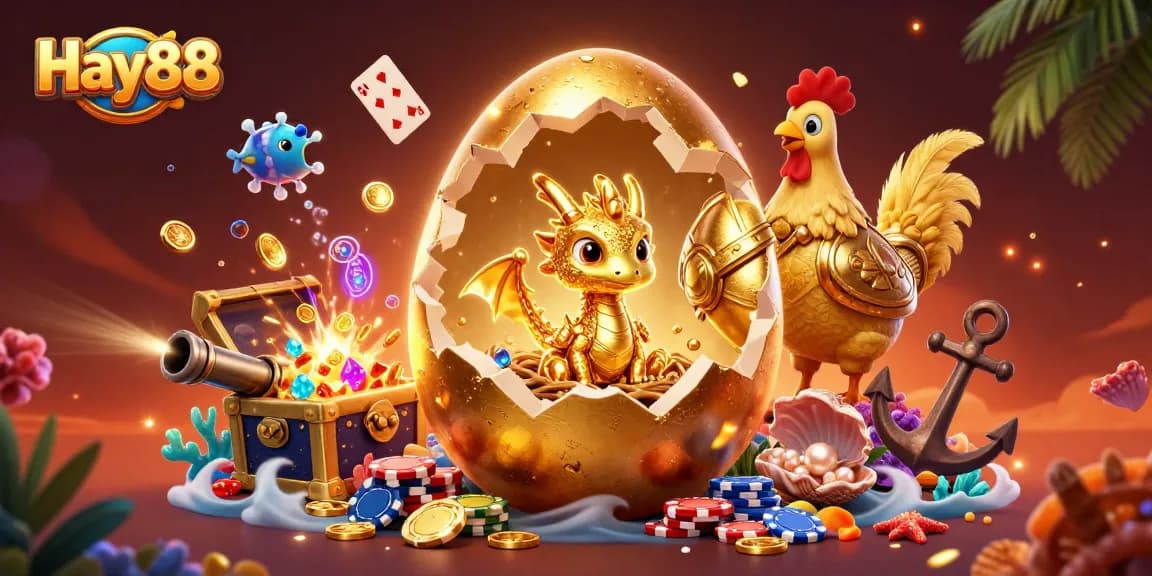 Experience thrilling wins at Hay88 with gold dragon guarding poker chips in a vibrant casino scene.