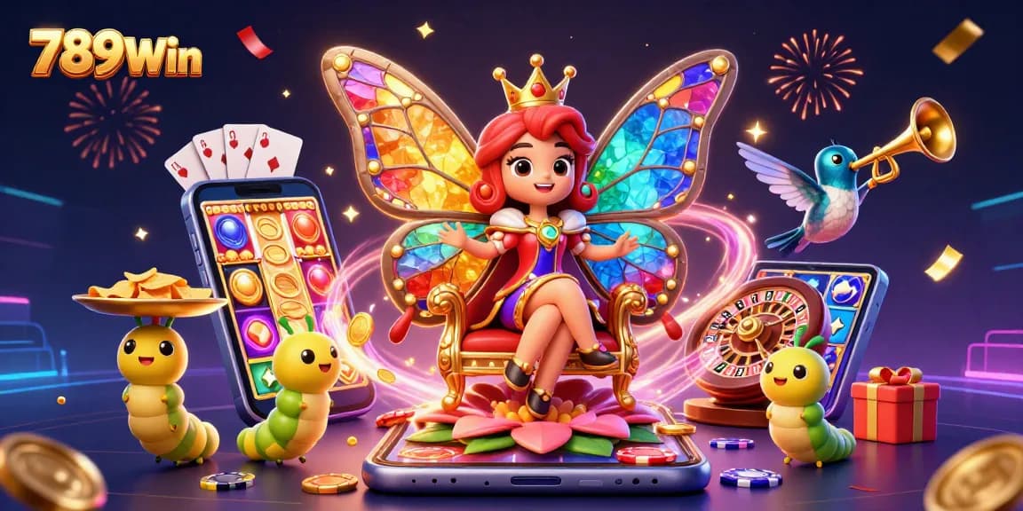 Experience the vibrant gaming atmosphere of 789Win with a colorful casino scene featuring epic characters.
