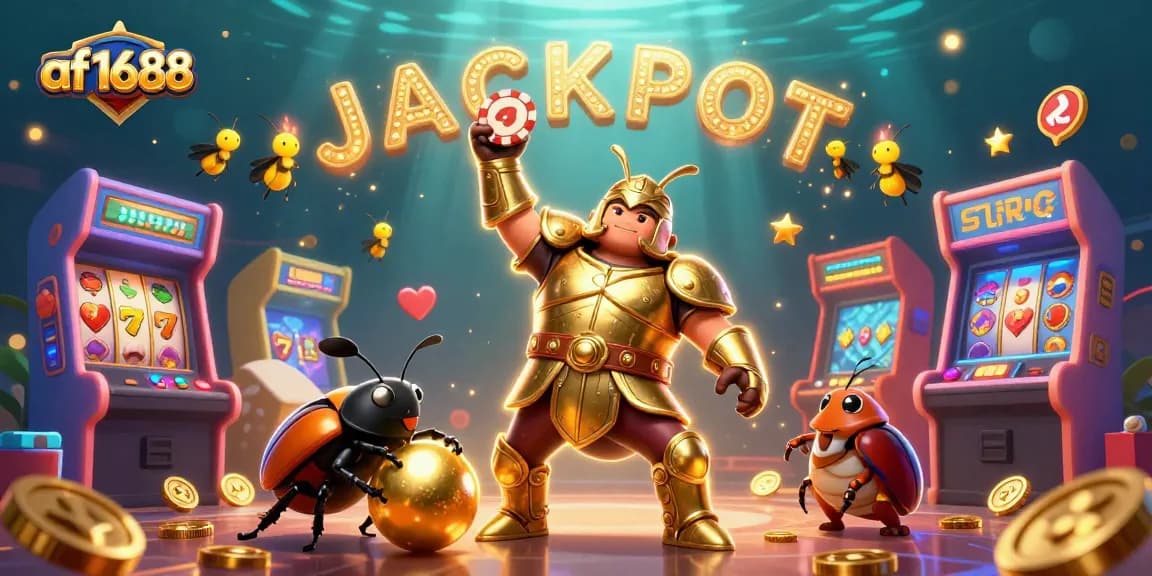 Experience the thrill of af1688 slots with a vibrant, dynamic 3D illustration featuring a hercules beetle champion.