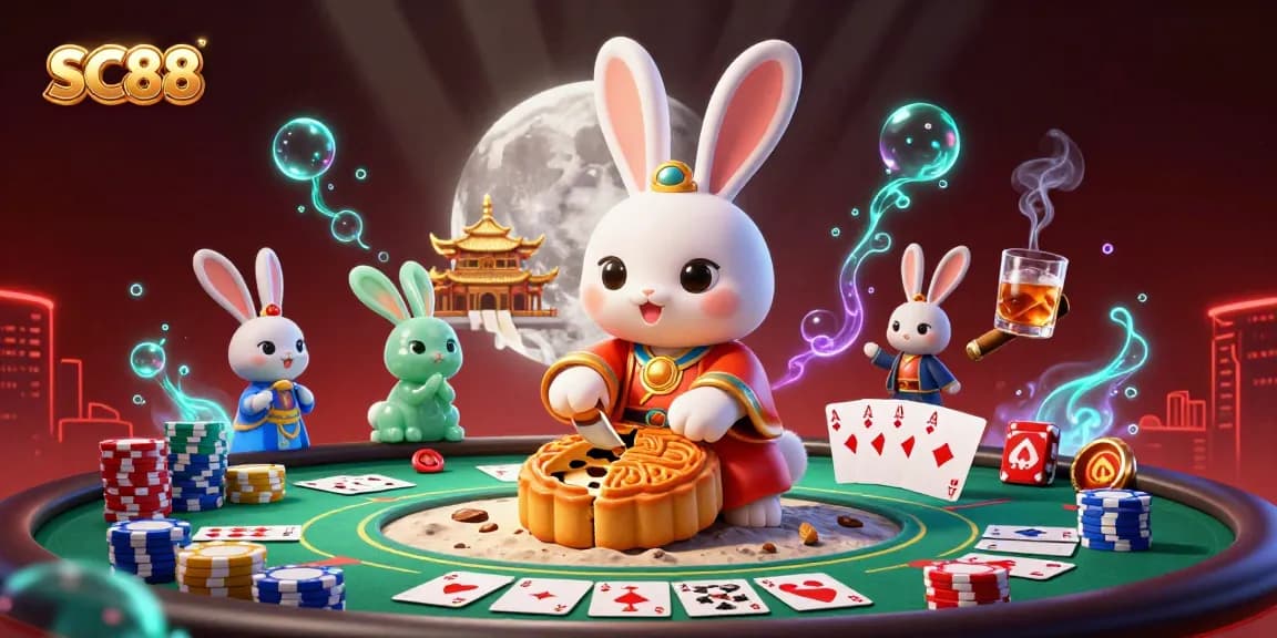 SC88 offers thrilling poker experiences with vibrant casino elements in a lunar setting.