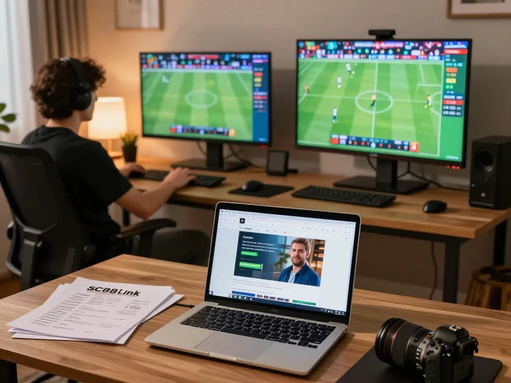 Engaging in live betting on the SC88 Link platform with an organized gaming setup and strategic notes.