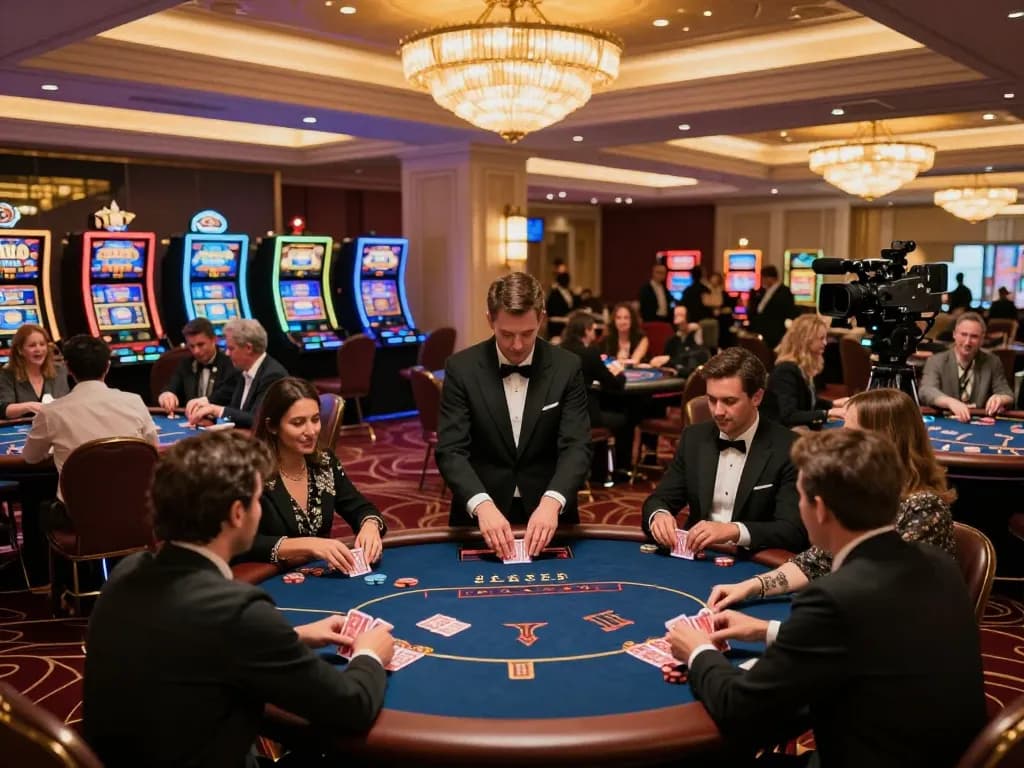 Players enjoying LGOLUX LOGIN at vibrant casino tables, engaged in strategic betting.