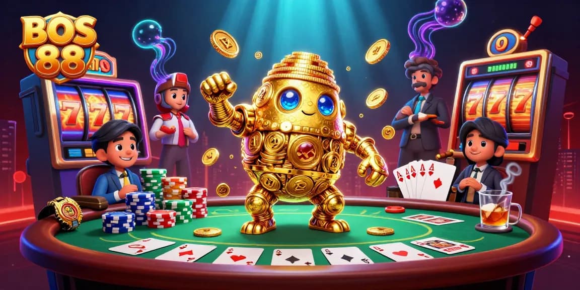 BOS 88 menghadirkan pengalaman bermain slot online yang seru dengan mesin slot berkilau dan karakter golem emas yang menarik perhatian