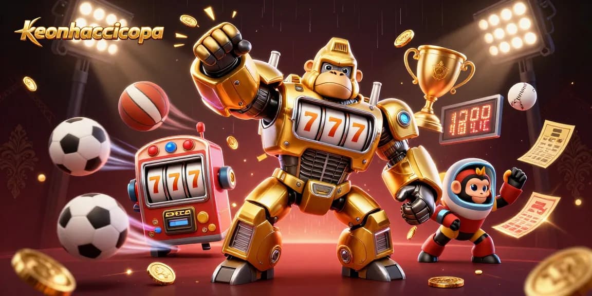 Engage with keonhacaicopa through a thrilling 3D gaming illustration featuring a golden gorilla mech.