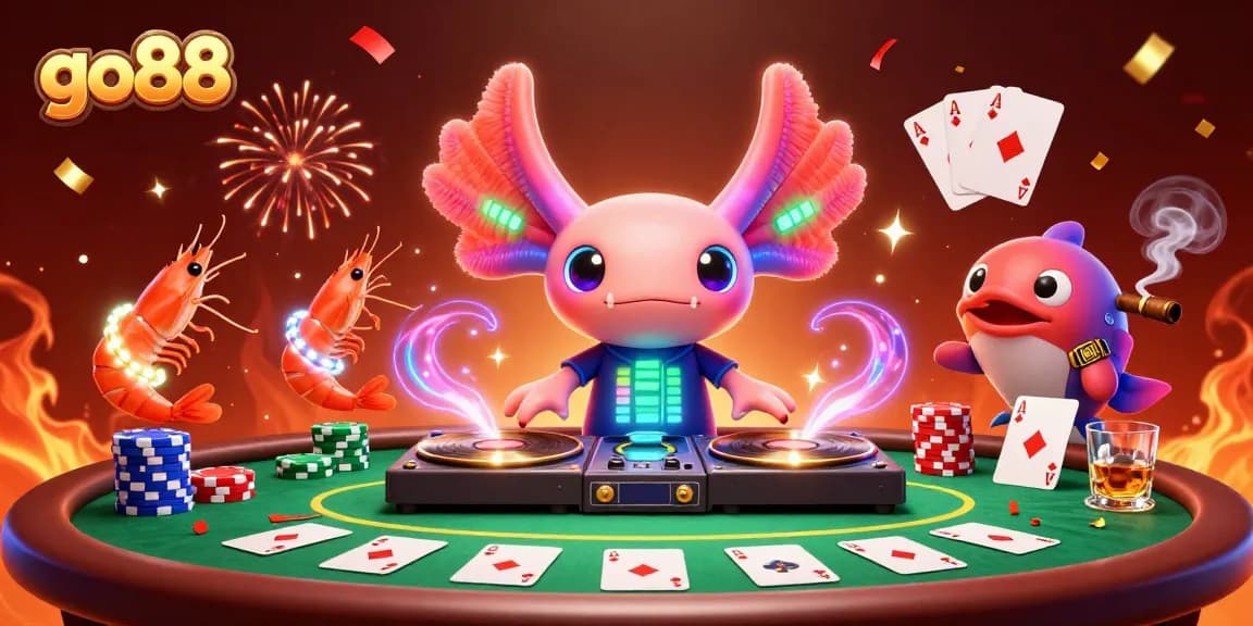 Go88 engages players with vibrant colors and rich casino action, showcasing a lively underwater DJ scene.