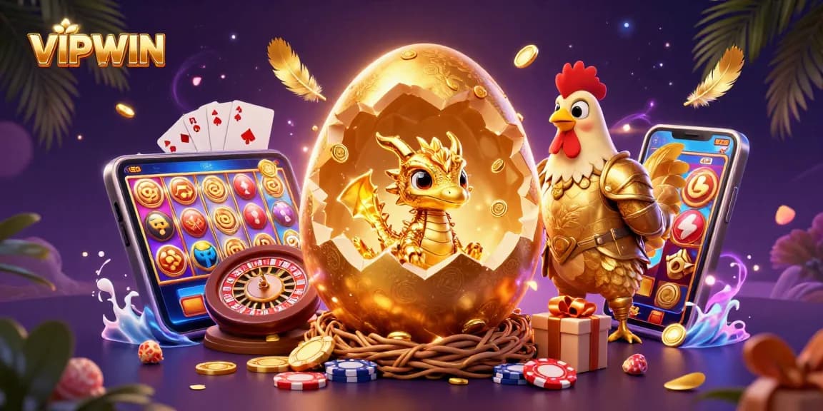 Experience thrilling gameplay at VIPWIN with a captivating golden dragon and exciting casino elements.