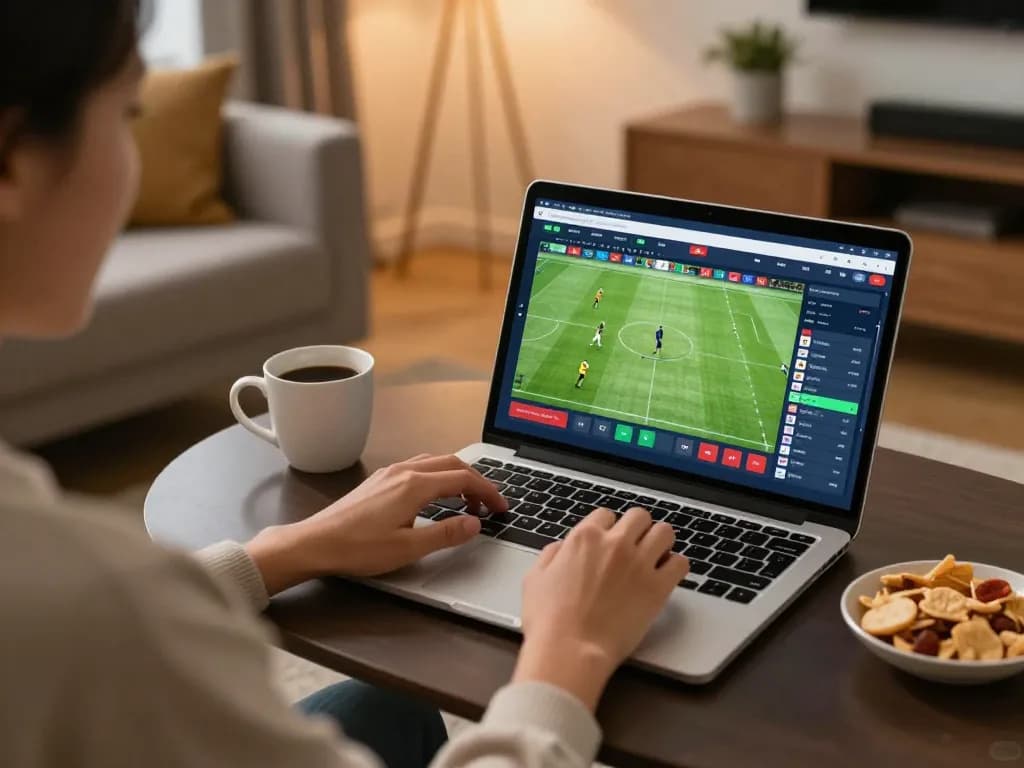 Impegnarsi nelle scommesse online da casa con bookmaker non AAMS su laptop, mostrando un'esperienza di gioco entusiasmante.