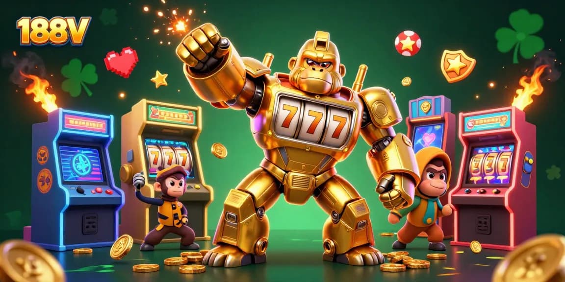 Experience thrilling gameplay with 188V's vibrant casino scenes featuring dynamic characters and jackpot elements.