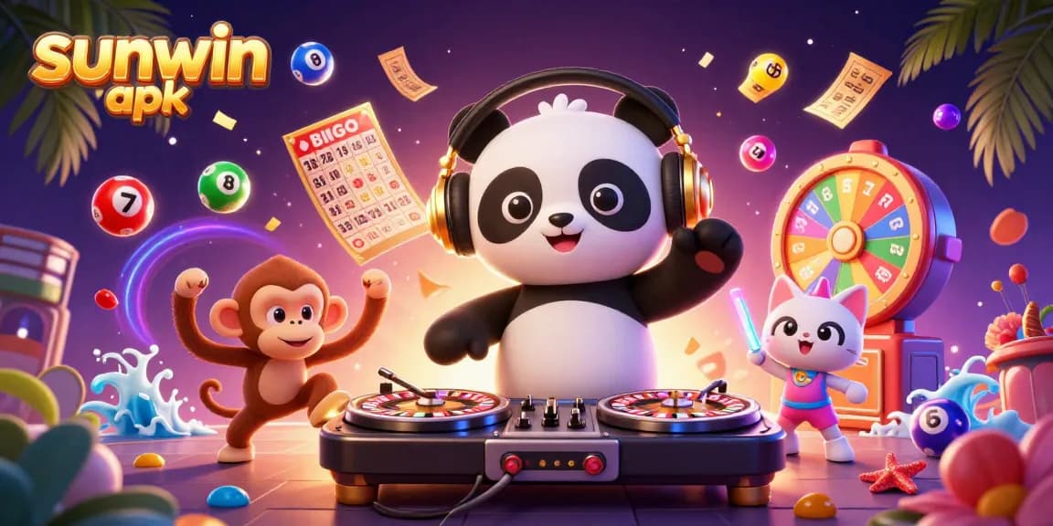 Experience the excitement of sunwin apk with a vibrant DJ panda and playful casino elements.