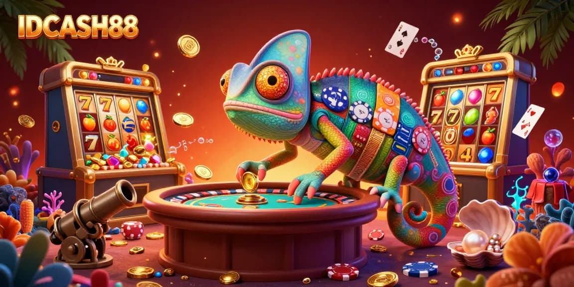 Play to win at IDCASH88's vibrant slot games, featuring golden coins and lucky symbols.