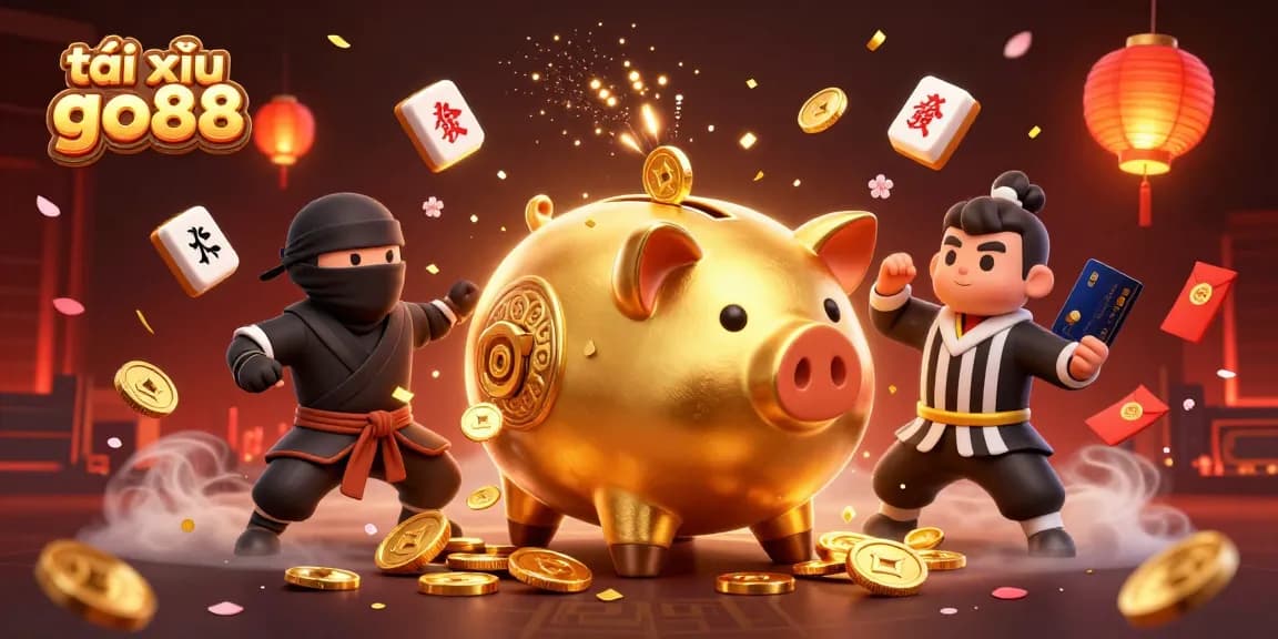 Tài xỉu go88 players engage in vibrant action, showcased by a sumo wrestler and dynamic game elements.
