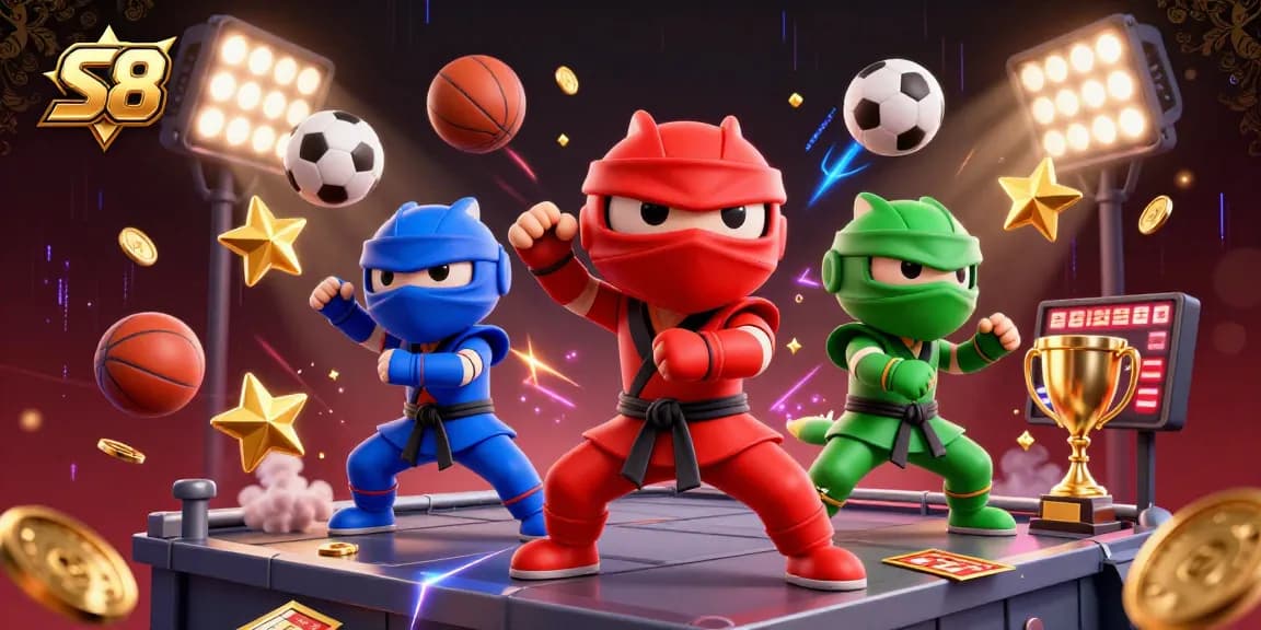 S8 provides thrilling sports betting action featuring ninja chameleons with vibrant game elements.