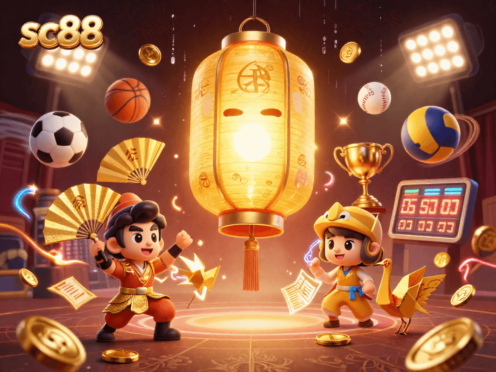 Immerse in sc88 as the radiant lantern spirit dazzles above a vibrant night market casino scene.