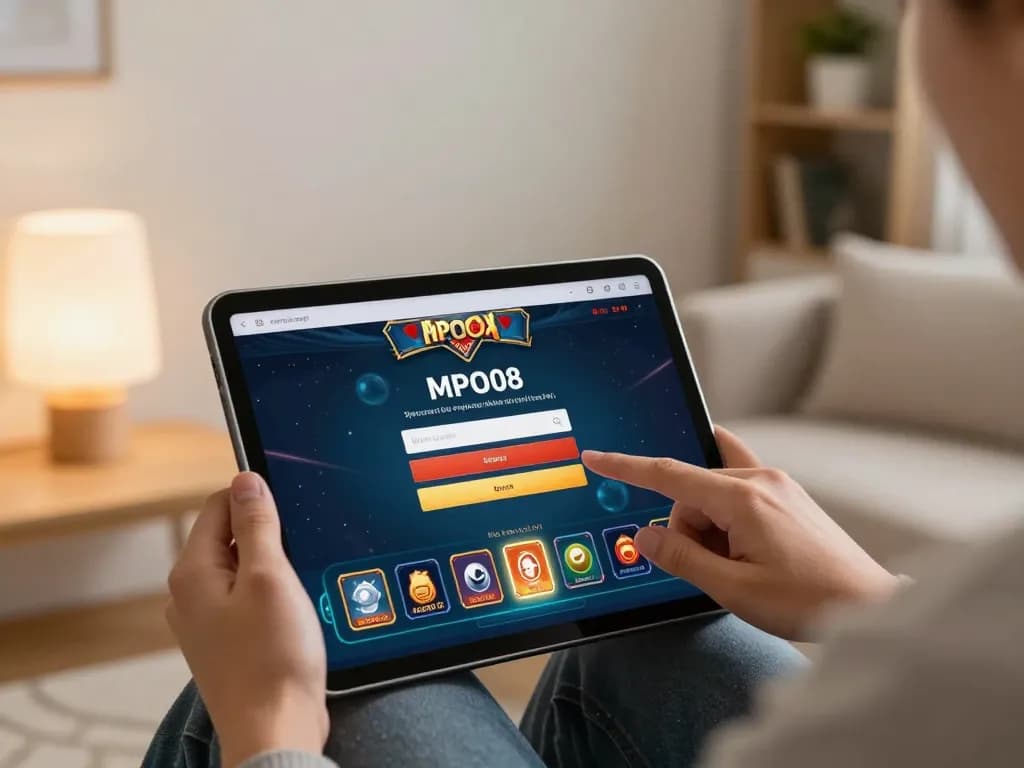 MPO08 Login 778 screen showing interactive online casino gameplay in a cozy home setting.