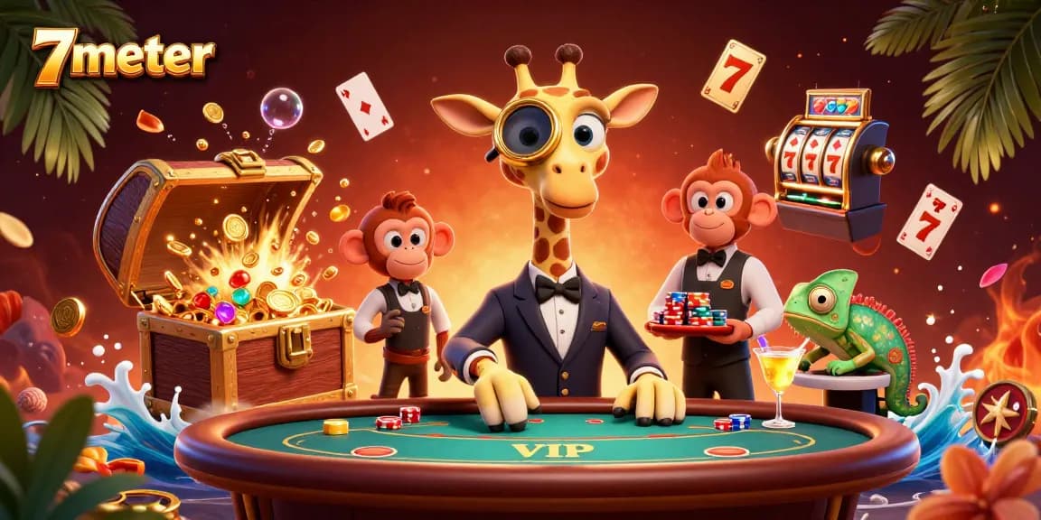 Experience 7meter action with vibrant 3D casino visuals featuring high-stakes poker elements