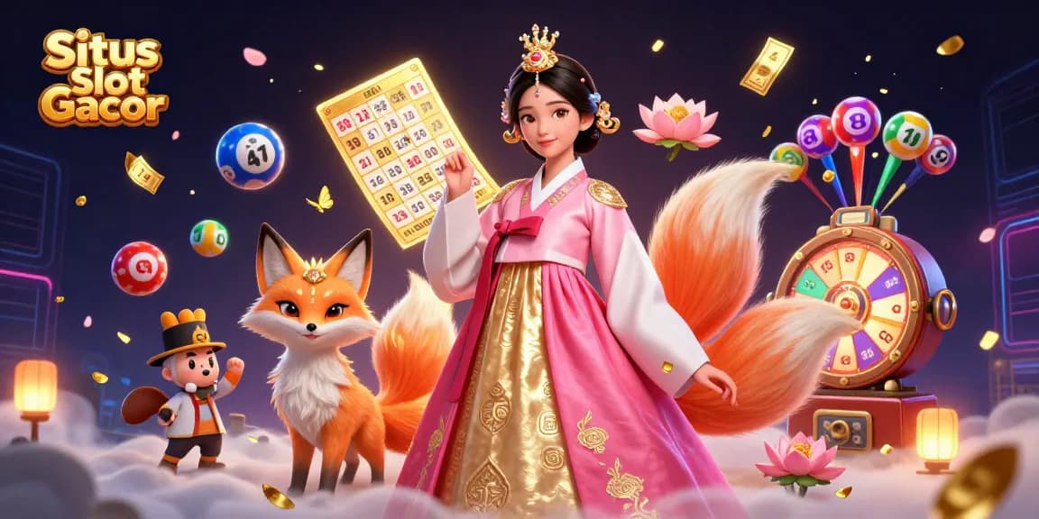 Situs Slot Gacor offers vibrant gameplay with a luxurious atmosphere featuring a graceful Asian woman and lucky fox amidst dynamic game elements.