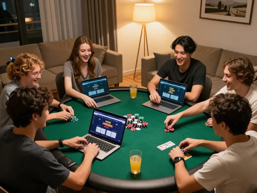 IDC88 JOKER players enjoying a lively poker game night at home.