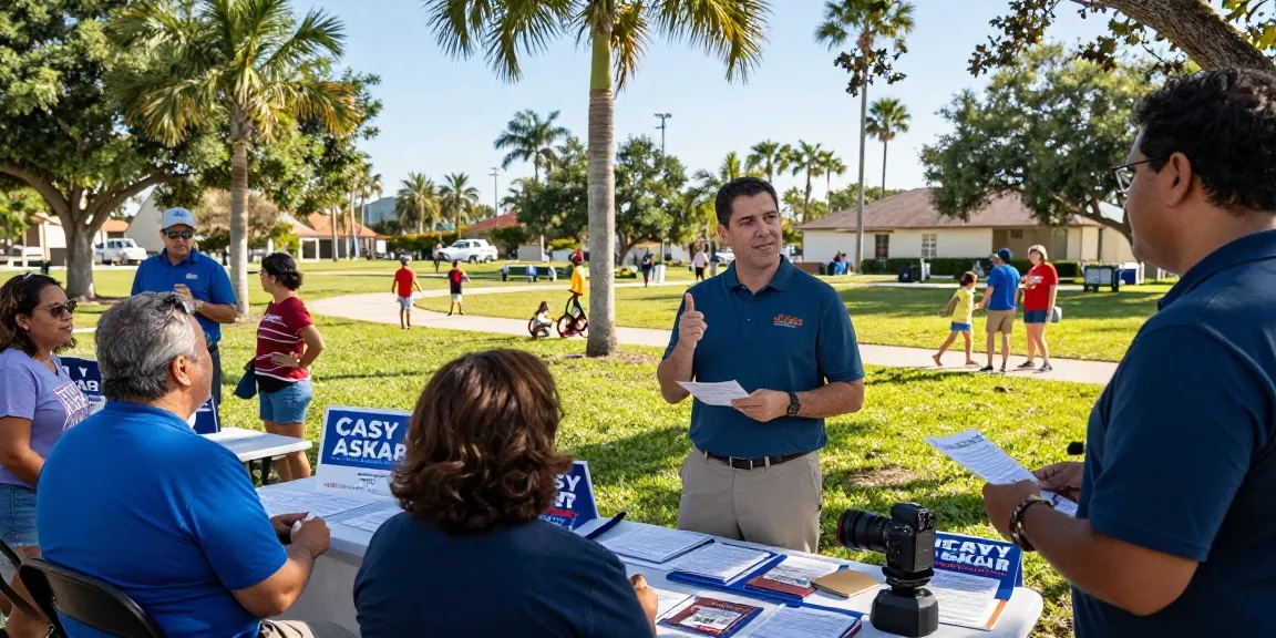 Casey Askar engaging with voters at a community park event in Florida.
