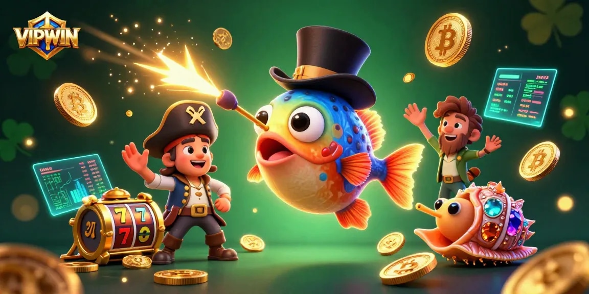 Engage with VIPWIN's thrilling 3D gaming adventure featuring vibrant underwater characters and golden coins.