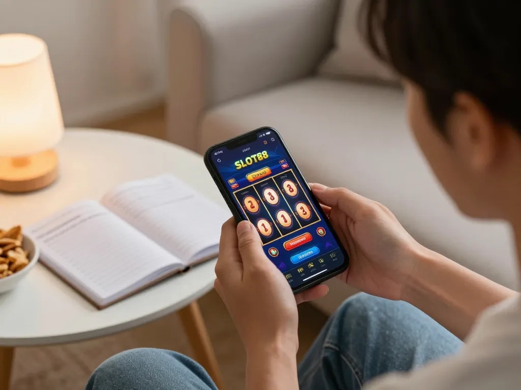SLOT88 gaming on a smartphone showcasing engaging reels and vibrant gameplay.