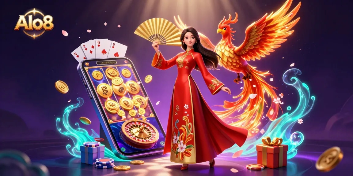 Alo8 enhances your gaming experience with a detailed 3D scene of vibrant casino elements.