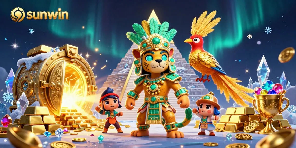 Experience thrilling wins with sunwin in this vibrant casino scene featuring treasures and Mayan motifs.