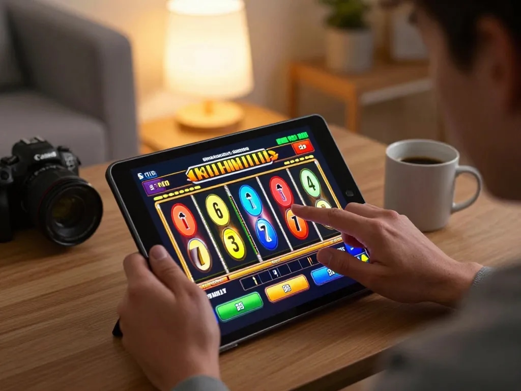 viceroyluxury slot gaming session on a tablet with animated reels spinning
