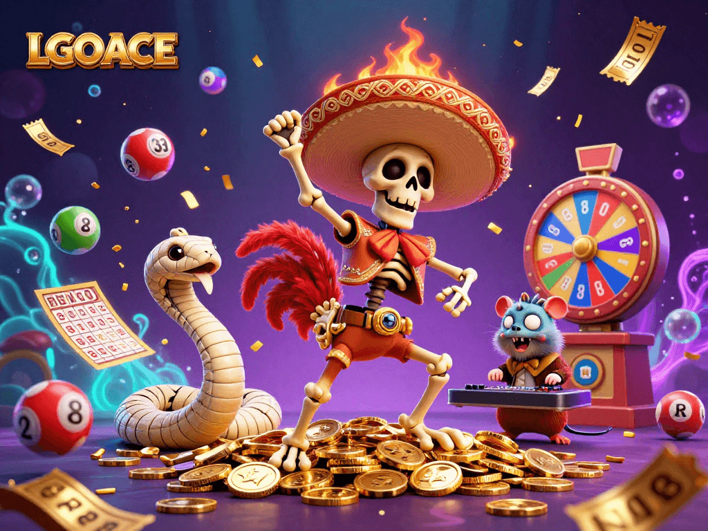 LGOACE showcases exciting lottery games with dynamic characters and vibrant elements.