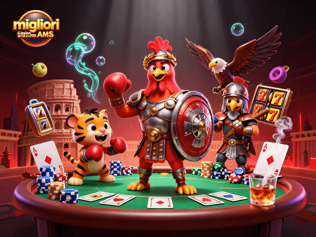 I migliori casino non AAMS offrono emozioni con un gladiatore e un cucciolo di tigre in un'illustrazione 3D vivace.