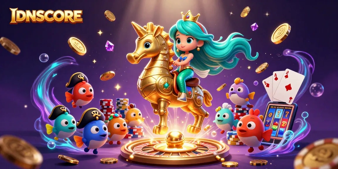 Experience the thrill of winning at IDNSCORE, featuring enchanting characters and vibrant casino elements.