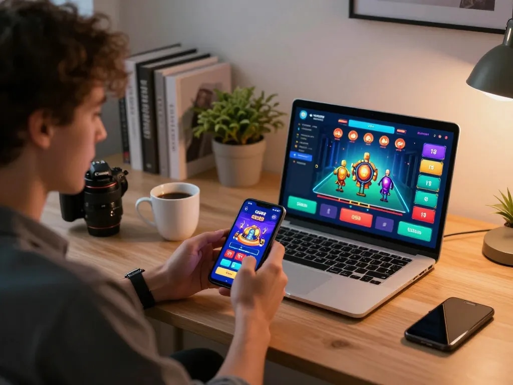 Engaging user plays on GG88 mobile casino app, enjoying a dynamic gaming experience in a cozy home setting