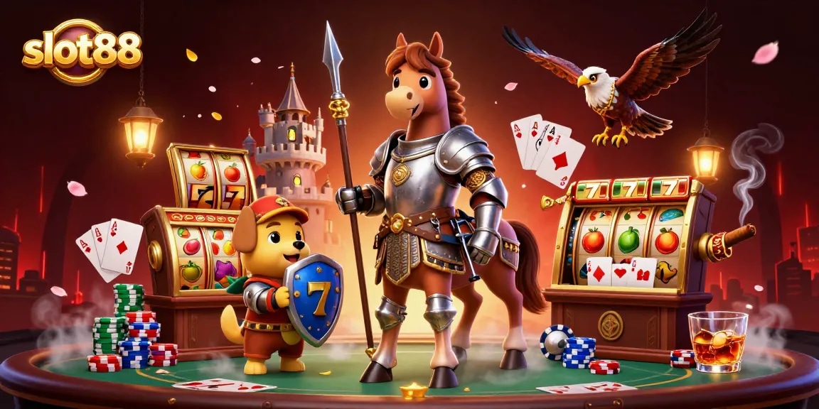 Experience excitement with slot88 featuring a medieval knight and vibrant casino games.