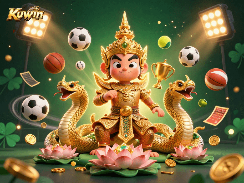 Experience excitement at KUWIN with vibrant gaming elements, including sports and casino themes.