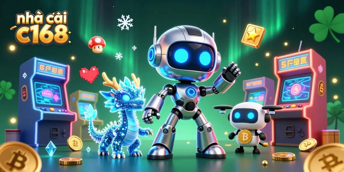 Engage with nhà cái c168 in an immersive 3D casino environment showcasing vibrant characters and gaming elements.