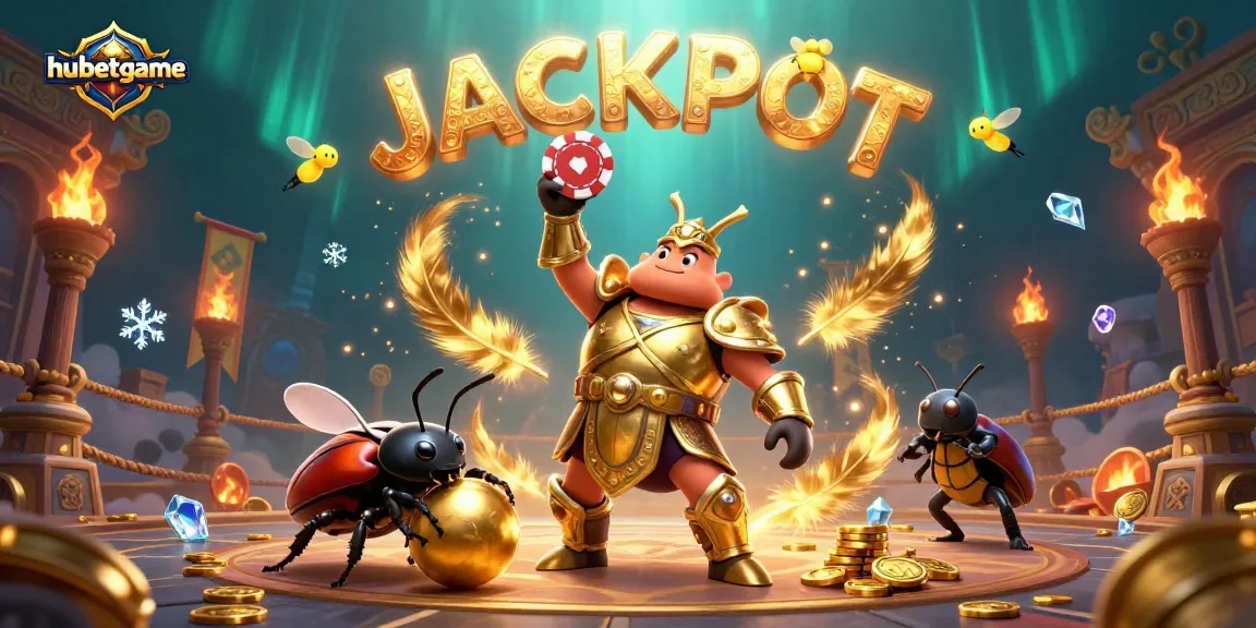 Experience the exhilarating hubetgame action as the heroic beetle lifts a poker chip in victory!
