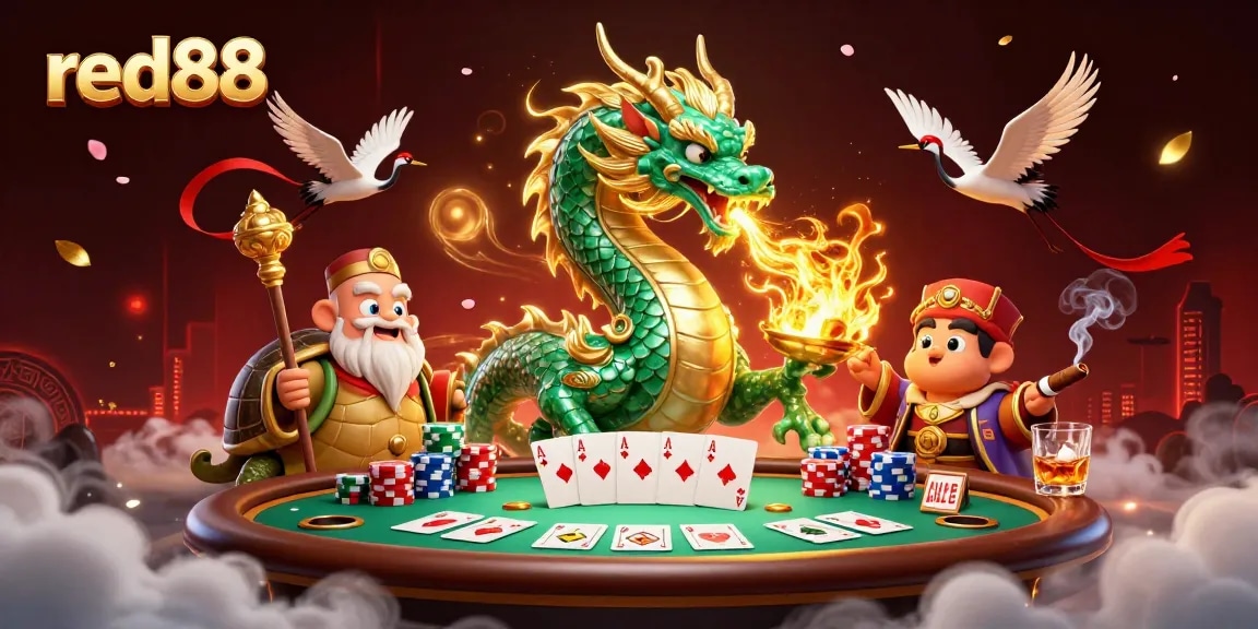 Engage in epic gaming adventures at red88, where a dragon, turtle sage, and cranes lead the way!
