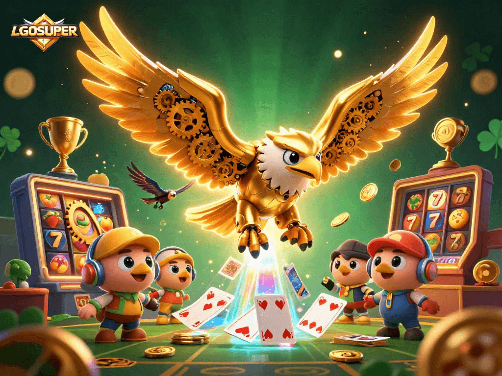 Play exciting slots at LGOSUPER with a dazzling golden eagle and dynamic game elements.
