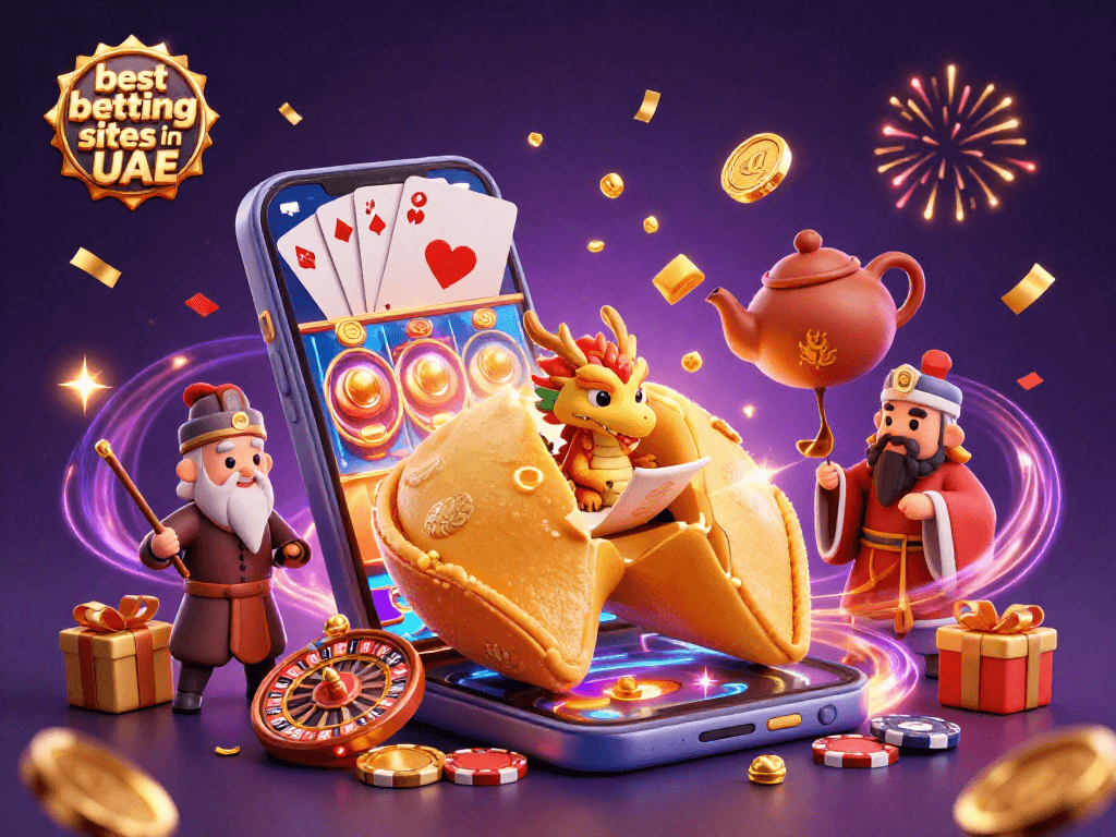 Experience the best betting sites in UAE with vibrant casino elements and dynamic characters.