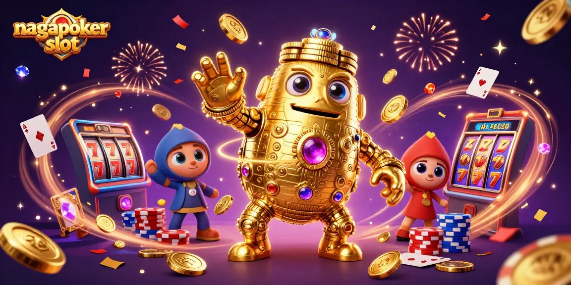 Experience excitement with nagapoker slot's golden golem and colorful slot reels showcasing jackpots.