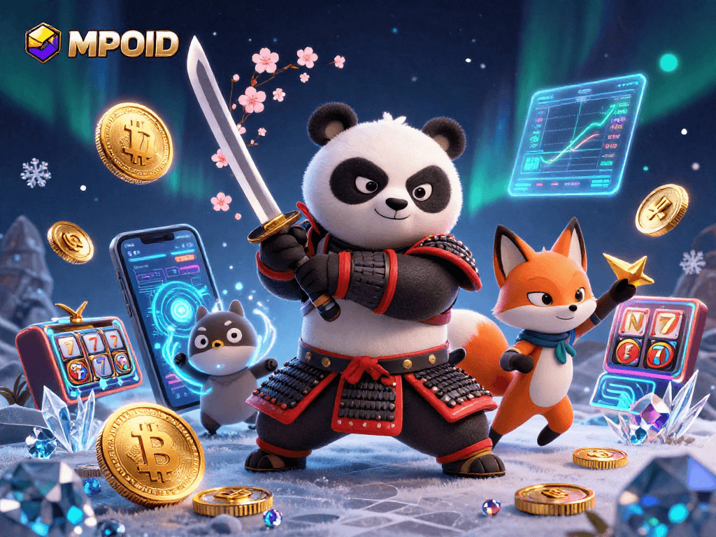 MPOID invites players to spin the reels in an illustrated scene full of vibrant casino energy and action.