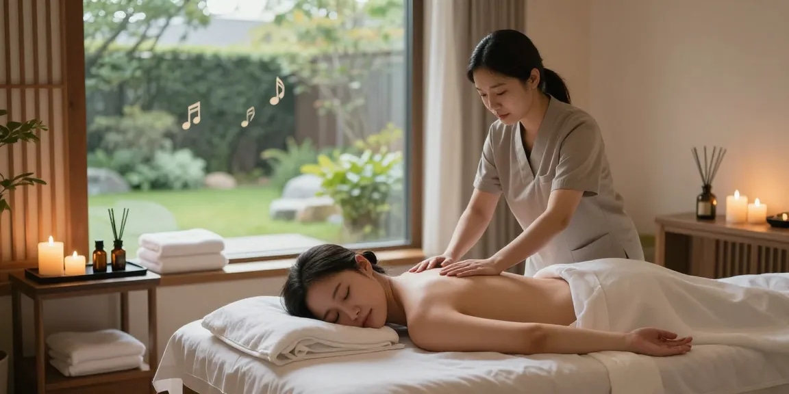 Relaxing 강동구출장마사지 therapy session in a tranquil massage room with calming elements.