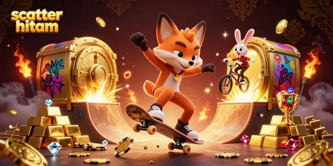 Experience a thrilling scatter hitam gameplay with dynamic characters performing tricks in a vibrant casino setting.