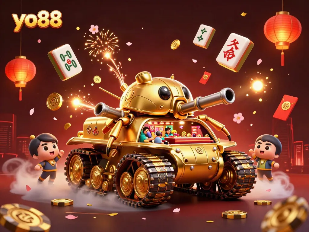 Experience thrilling action at yo88 with a vibrant scene of a mini casino inside a golden beetle tank.