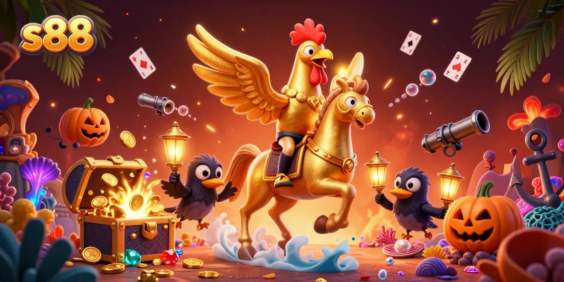 Participate in thrilling s88 games amidst a lavish casino setting, featuring vibrant characters and sparkling treasures.