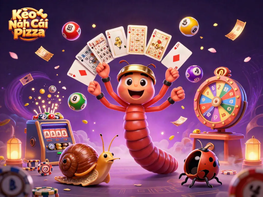 Experience the excitement of Kèo Nhà Cái Pizza with fun casino elements in this vibrant 3D illustration