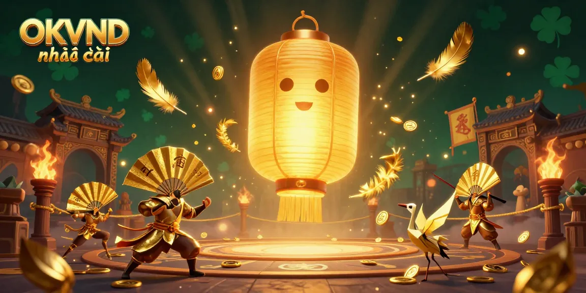 Experience the vibrant energy of OKVND nhà cái with dynamic casino elements and glowing characters.