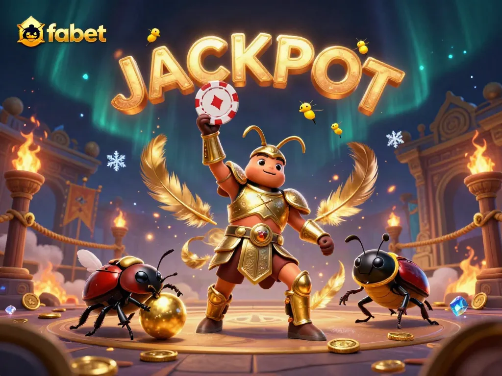 Experience winning moments with fabet's vibrant 3D illustration of beetles and fireflies representing the casino's excitement.