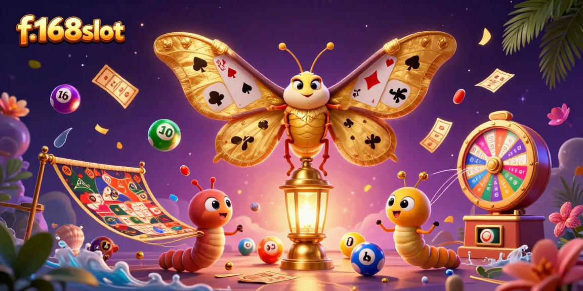 Experience the excitement of f168slot with vibrant games and casino elements in an immersive 3D illustration.
